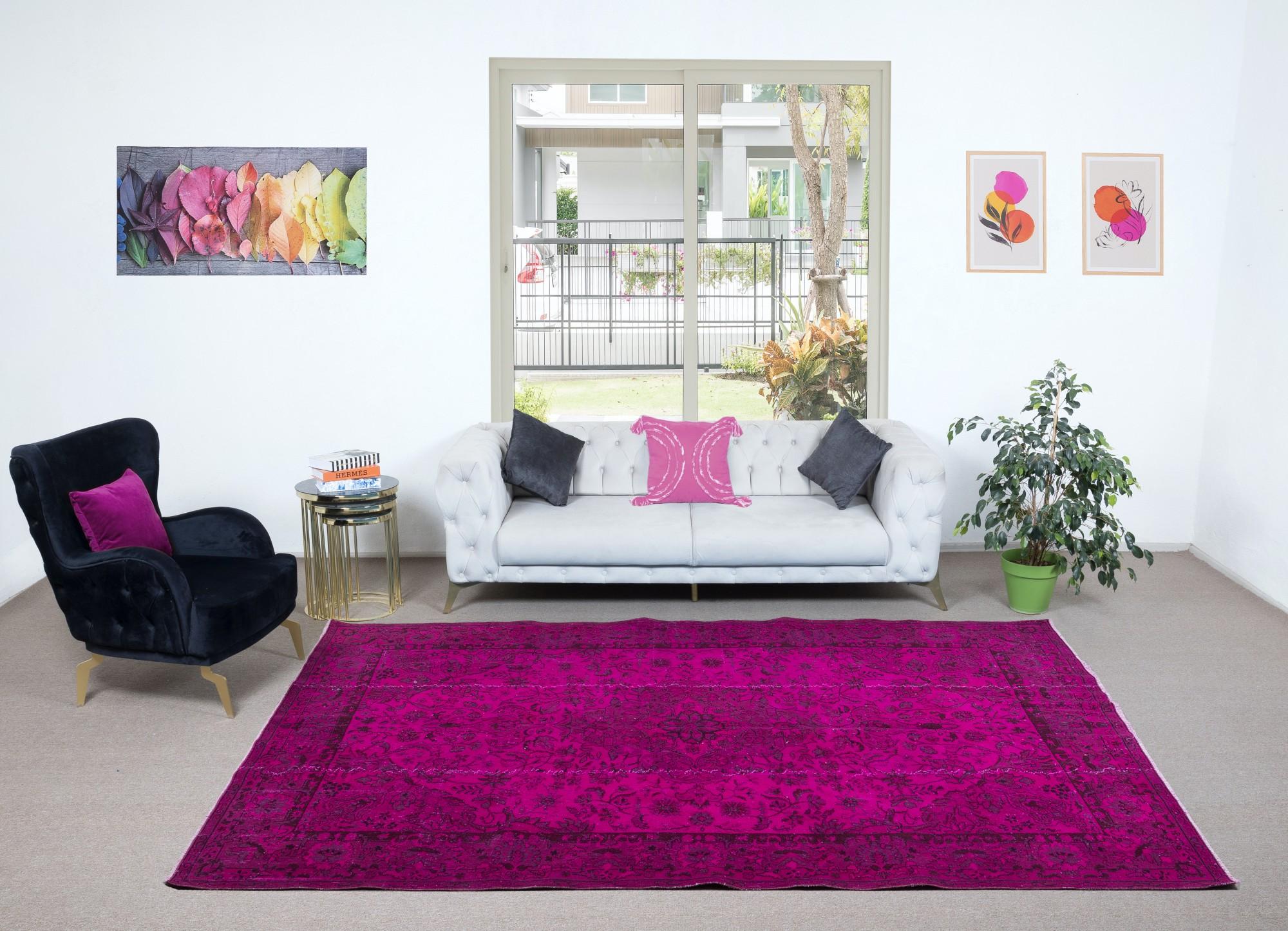 20th Century 7.2x10.5 Ft One of a Kind Hand Made Modern Turkish Large Rug in Hot Pink For Sale