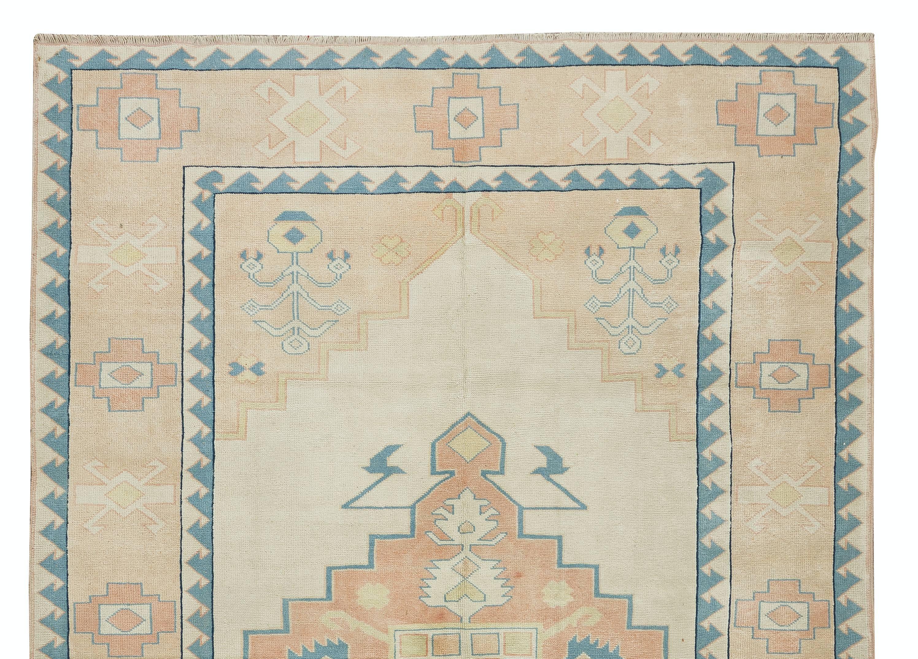 Hand-Woven 7.2x10.6 Ft Handmade Vintage Turkish Oushak Area Rug, Geometric Design Carpet