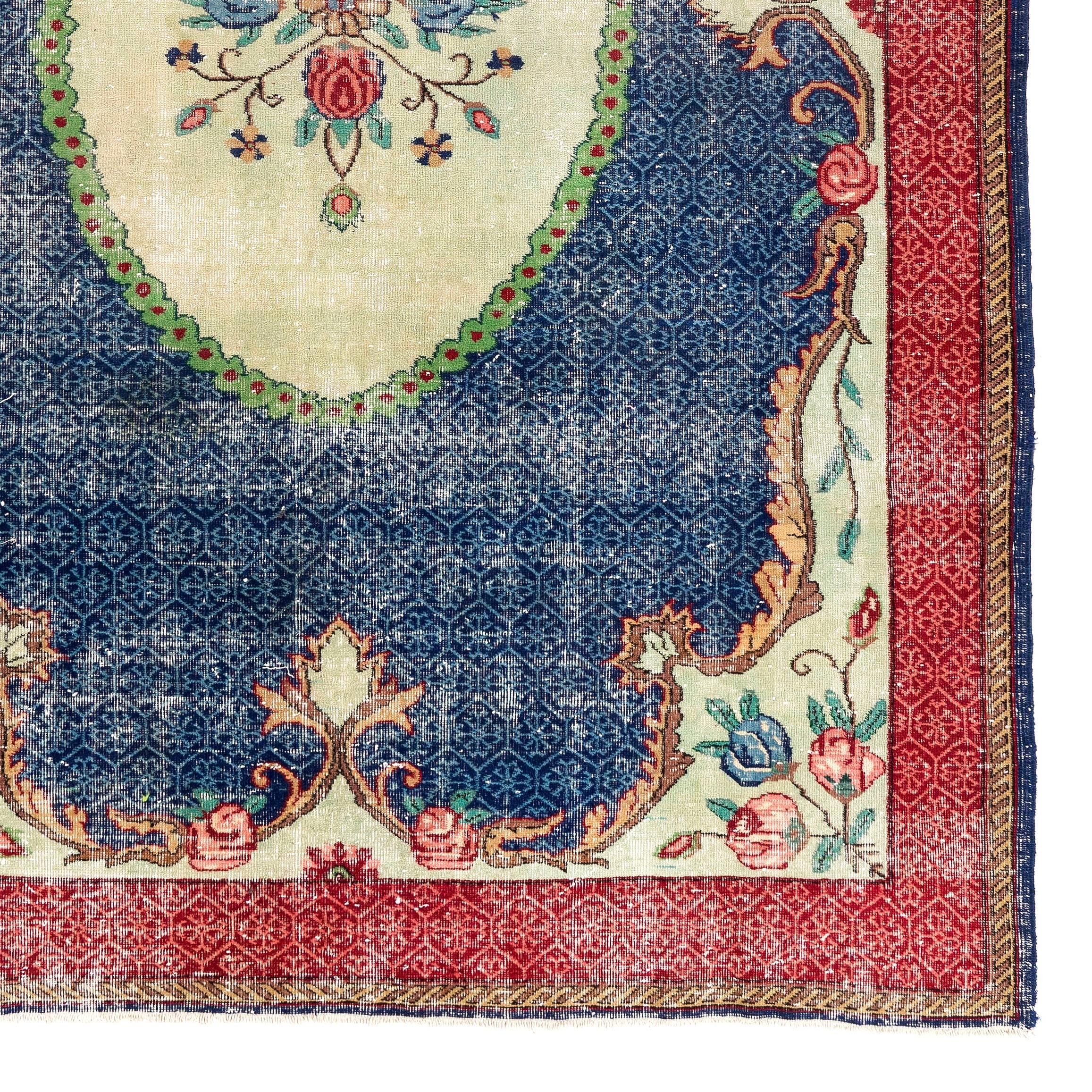 Aubusson 7.2x10.6 Ft Vintage Savonnerie Style Handmade Turkish Wool Area Rug For Sale