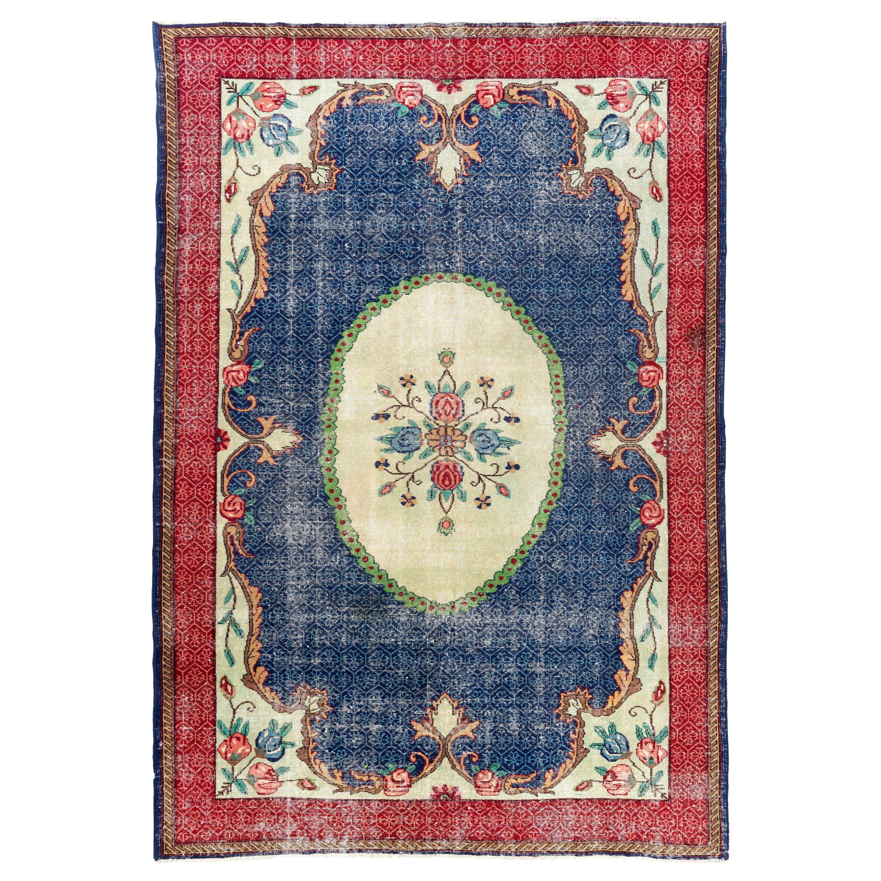 7.2x10.6 Ft Vintage Savonnerie-Teppich aus türkischer Wolle, handgefertigt