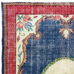7.2x10.6 Ft Vintage Savonnerie Style Handmade Turkish Wool Area Rug