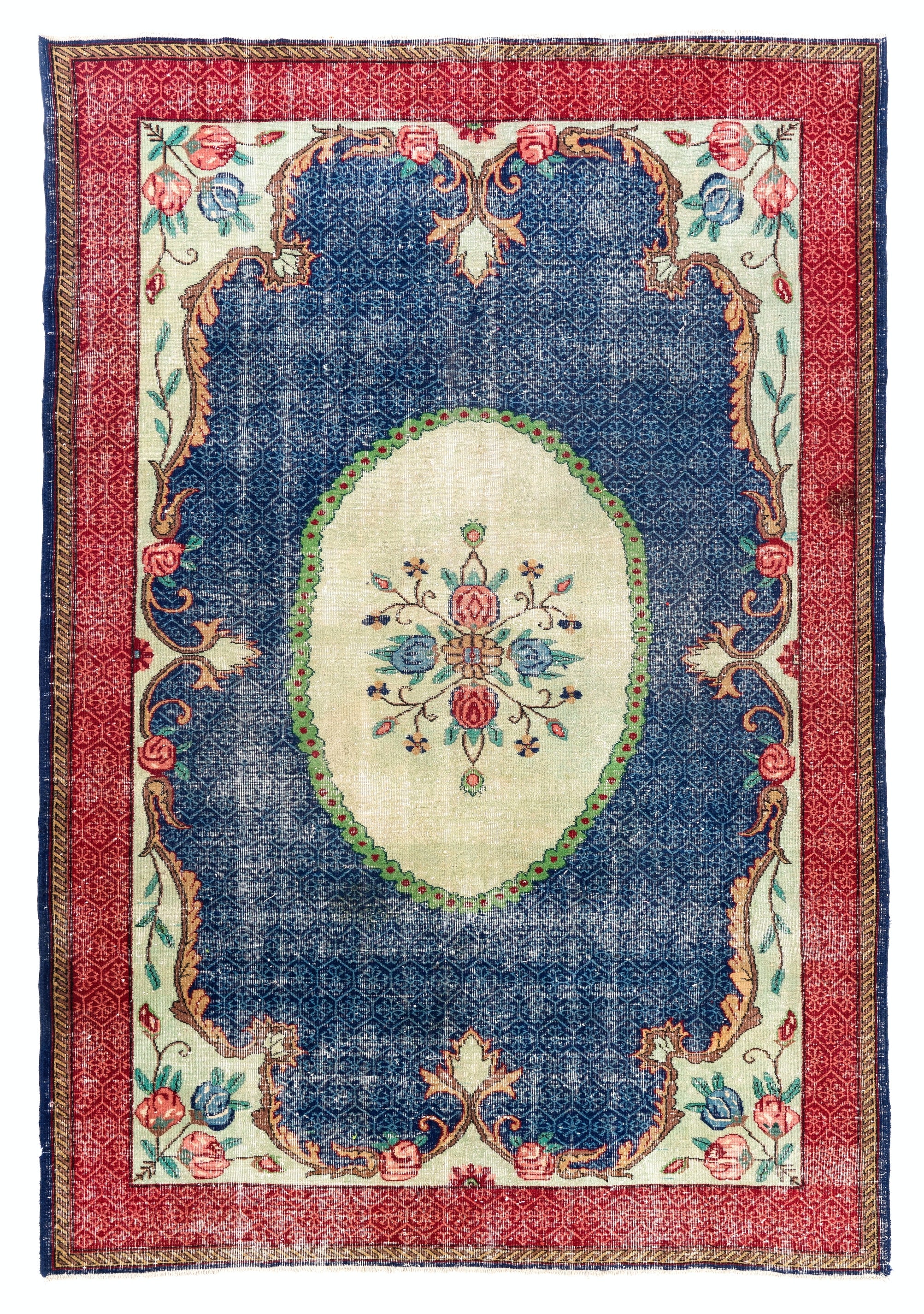 7.2x10.6 Ft Vintage Savonnerie Style Handmade Turkish Wool Area Rug For Sale