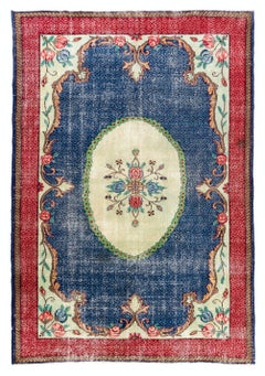 7.2x10.6 Ft Vintage Savonnerie Style Handmade Turkish Wool Area Rug