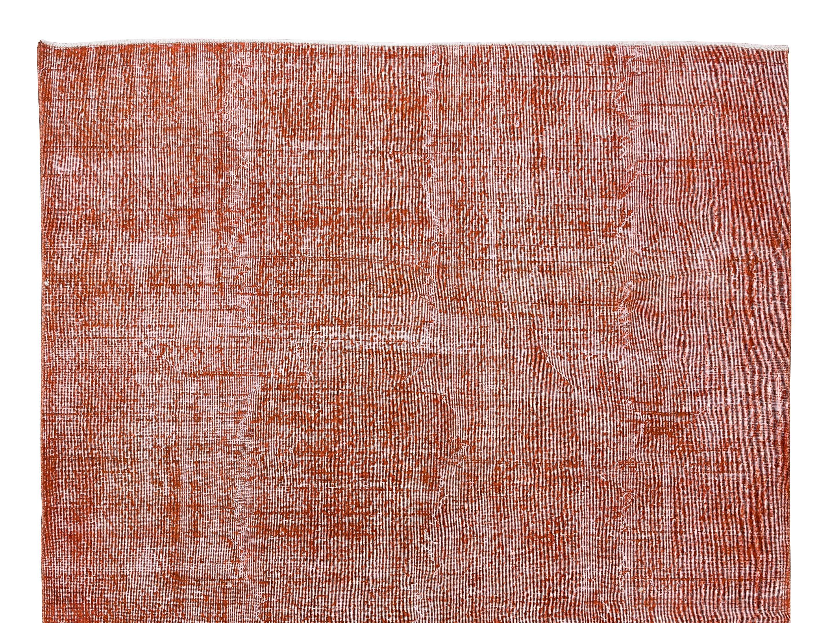 Hand-Knotted 7.2x10.7 Ft Vintage Handmade Turkish Wool Area Rug, Plain Orange Modern Carpet For Sale