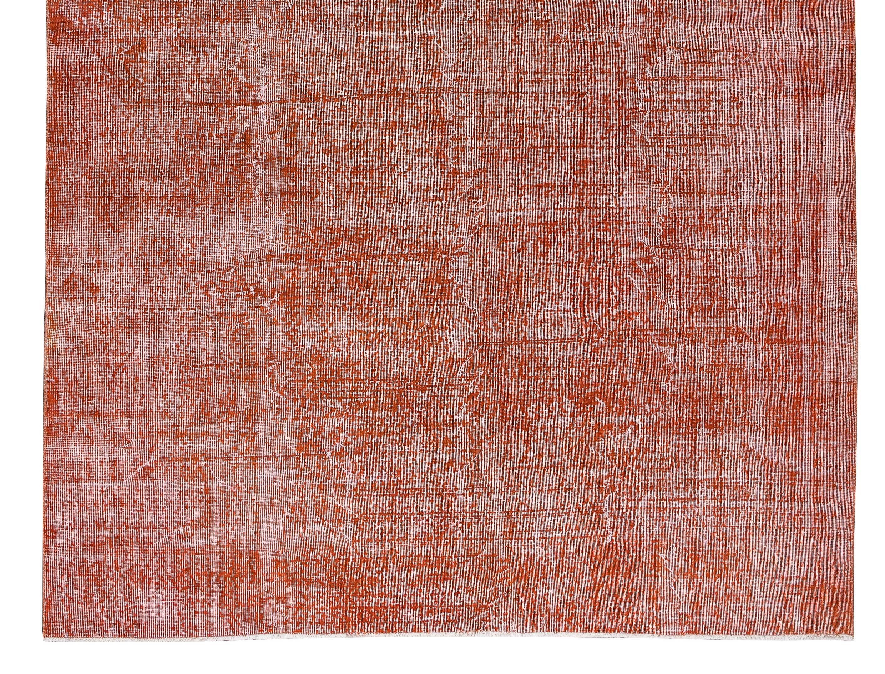 7.2x10.7 Ft Vintage Handmade Turkish Wool Area Rug, Plain Orange Modern Carpet In Good Condition For Sale In Philadelphia, PA