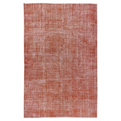7.2x10.7 Ft Vintage Handmade Turkish Wool Area Rug, Plain Orange Modern Carpet