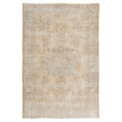 7.2x10.8 ft Vintage Medaillon Design Teppich. Neutraltöne Farben, handgefertigter großer Teppich