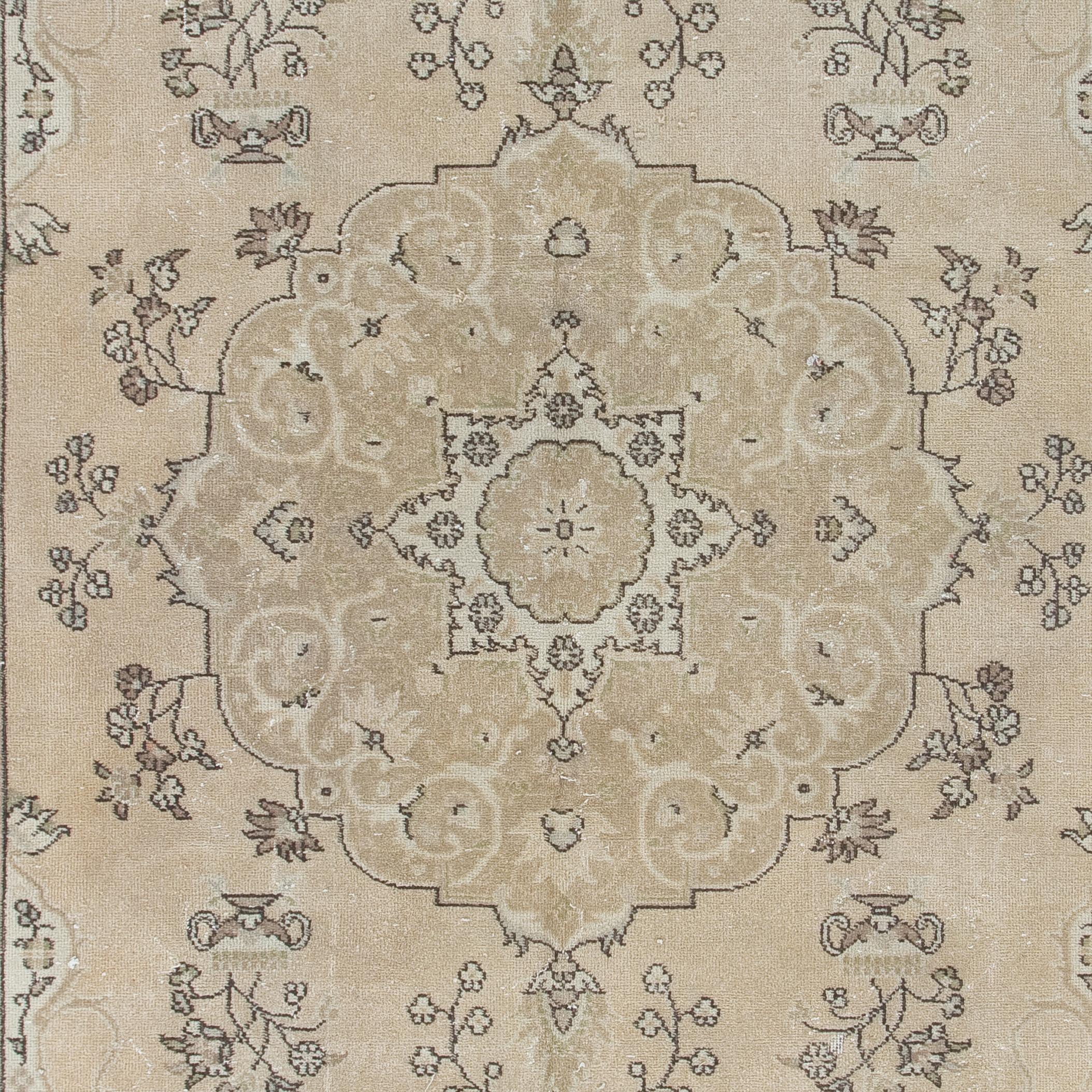 Turkish 7.2x11 Ft Vintage Anatolian Rug in Neutral Colors, Beige Handmade Oushak Carpet For Sale