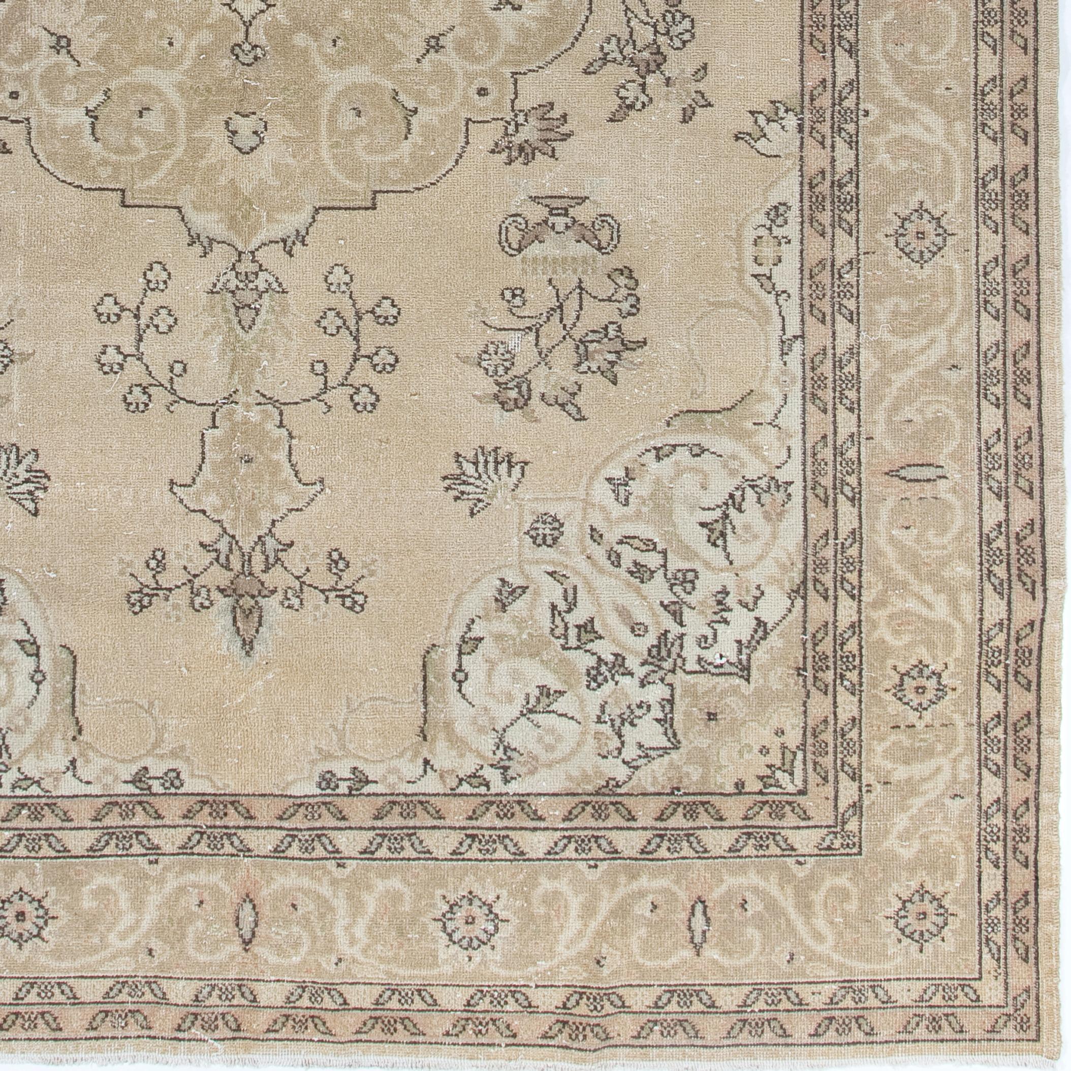 Hand-Woven 7.2x11 Ft Vintage Anatolian Rug in Neutral Colors, Beige Handmade Oushak Carpet For Sale