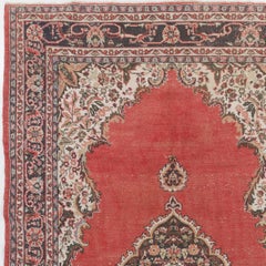 7.2x11.5 Ft Vintage Handmade Turkish Red Large Area Rug with Medallion Design