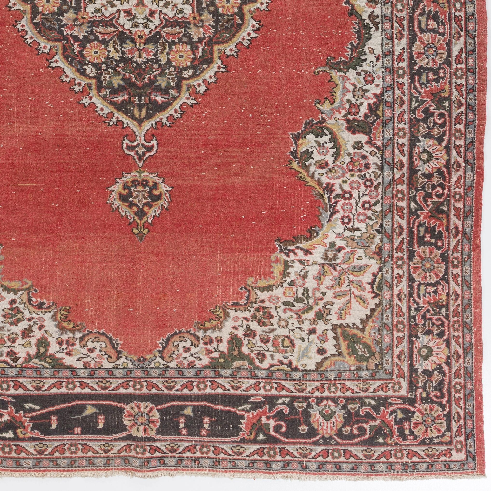 Hand-Knotted 7.2x11.5 Ft Vintage Handmade Turkish Red Large Area Rug with Medallion Design For Sale