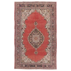 7.2x11.5 Ft Vintage Handmade Turkish Red Large Area Rug with Medallion Design
