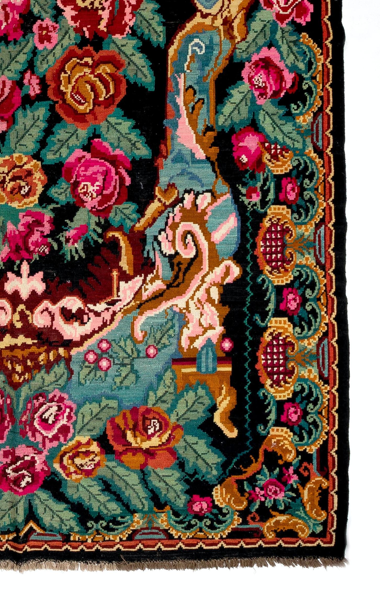 Moldovan 7.2x11.6 Ft Vintage Bessarabian Kilim, Floral Handwoven Wool Rug from Moldova For Sale