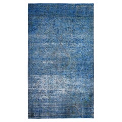 7'2"x12'5" Blauer persischer Kerman-Teppich aus handgeknüpfter, überzogener, gewölbter, gerahmter Wolle, Vintage