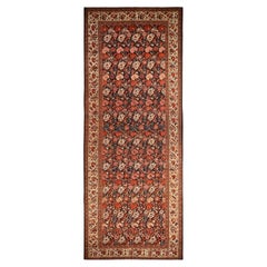 7'2"x19'3" Midnight Blue Repetitive Botanical Design Hand Knotted Wool XL Rug