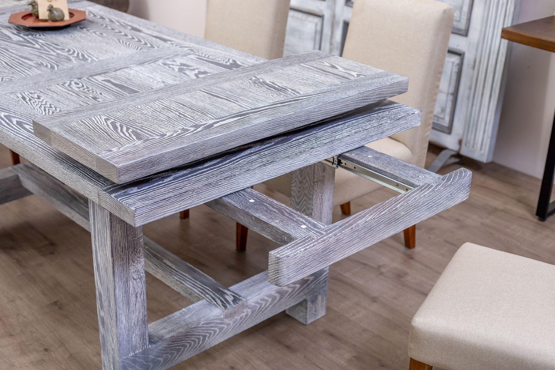 Thai Solid Oak Extension Dining Table in Weathered Sandblasted For Sale