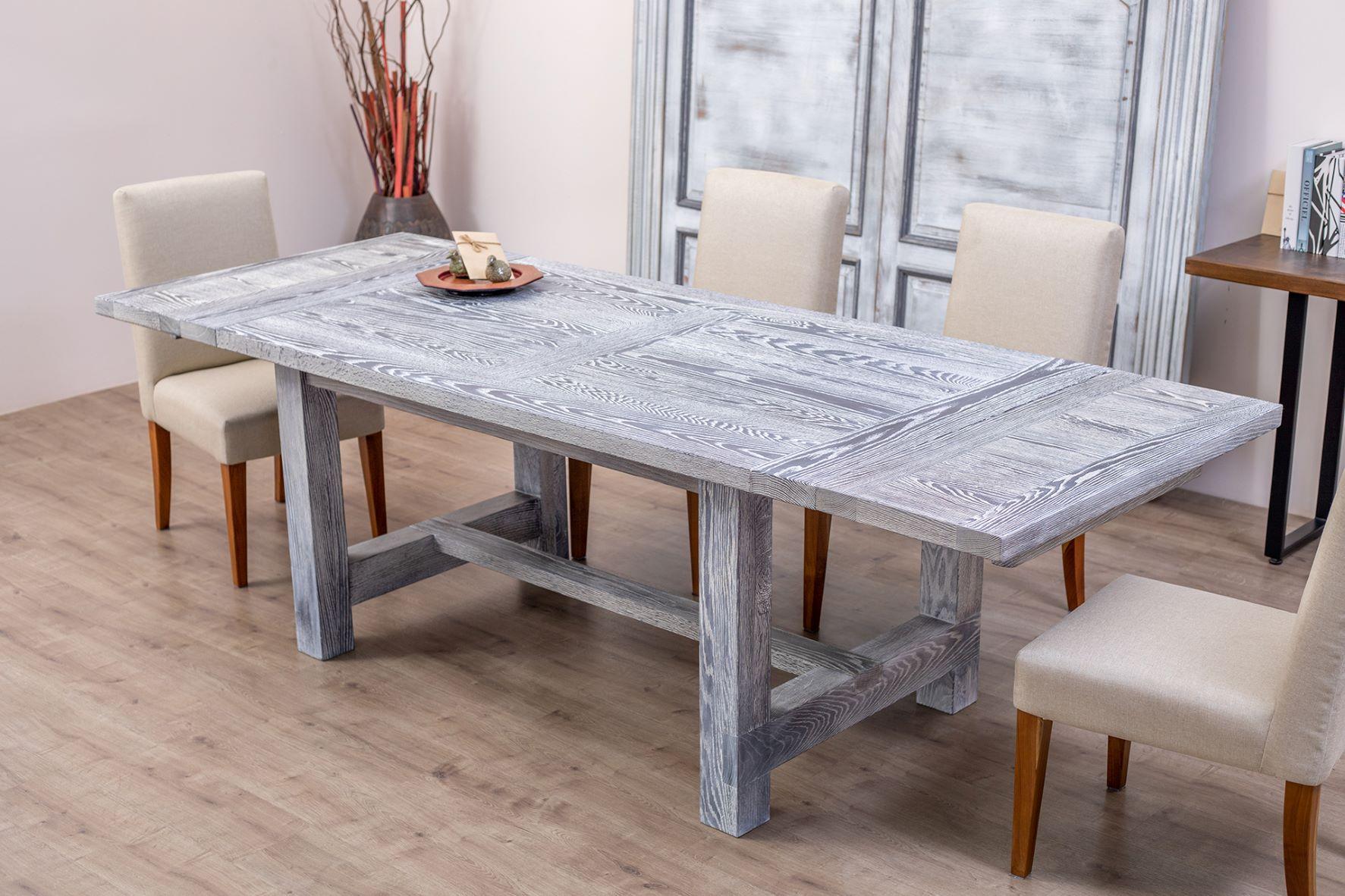 Hand-Crafted Solid Oak Extension Dining Table in Weathered Sandblasted For Sale