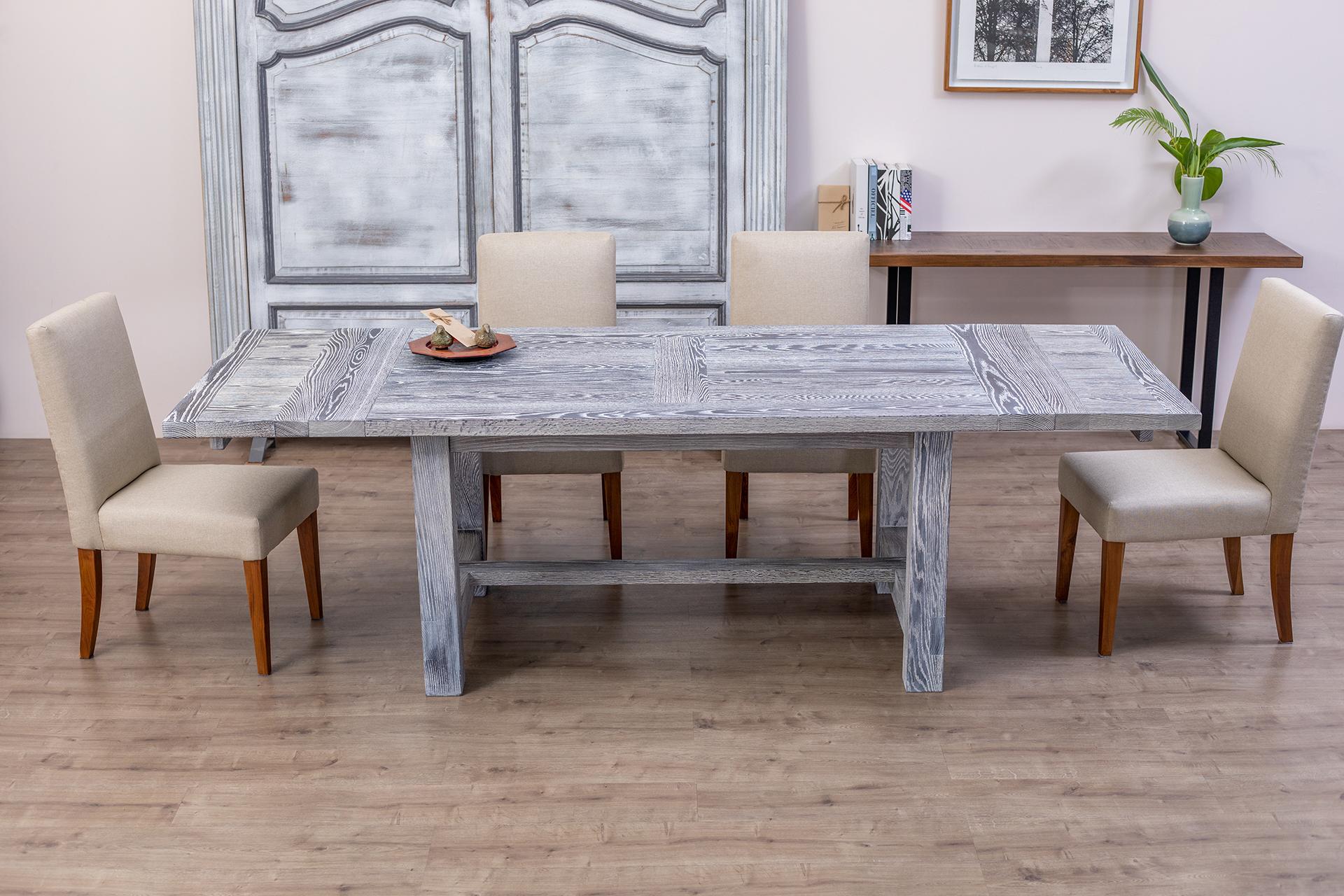 Hardwood Solid Oak Extension Dining Table in Weathered Sandblasted For Sale