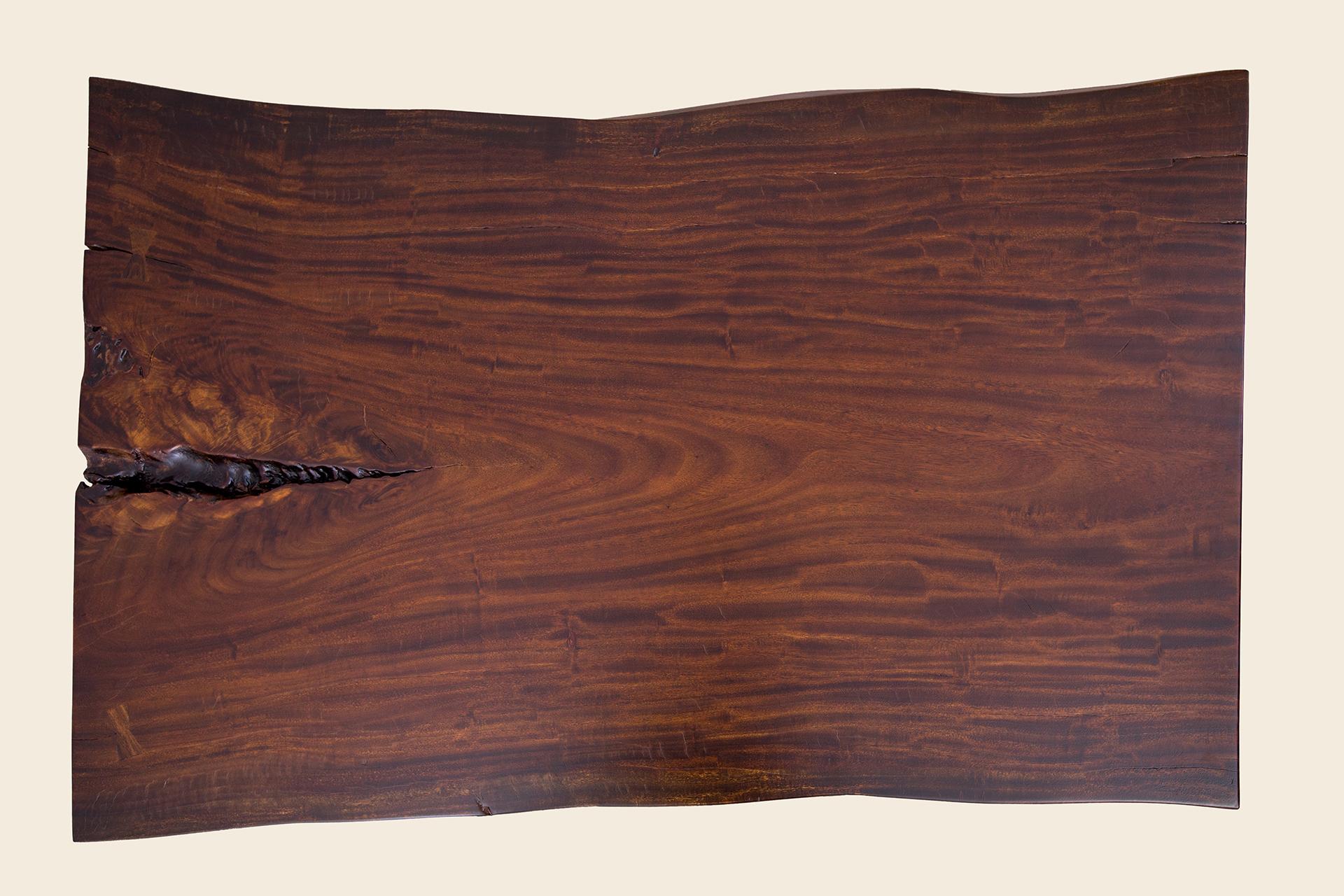 Thai Acacia Live Edge Limited Edition Slab Table in Smooth Dark Chocolate For Sale