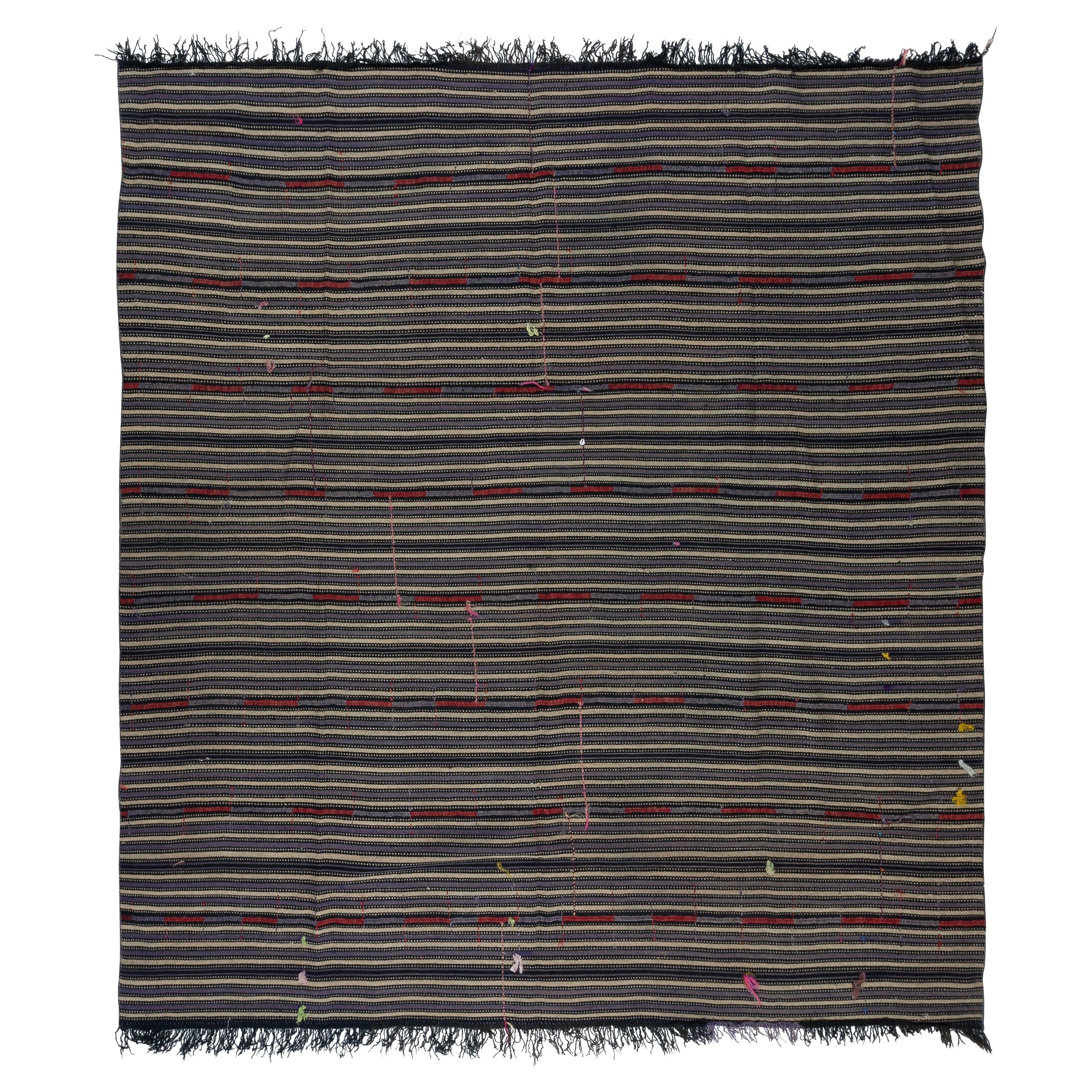 Rug & Kilim a strisce intrecciate a mano, vintage a trama piatta, 7,2x7,8 Ft in vendita