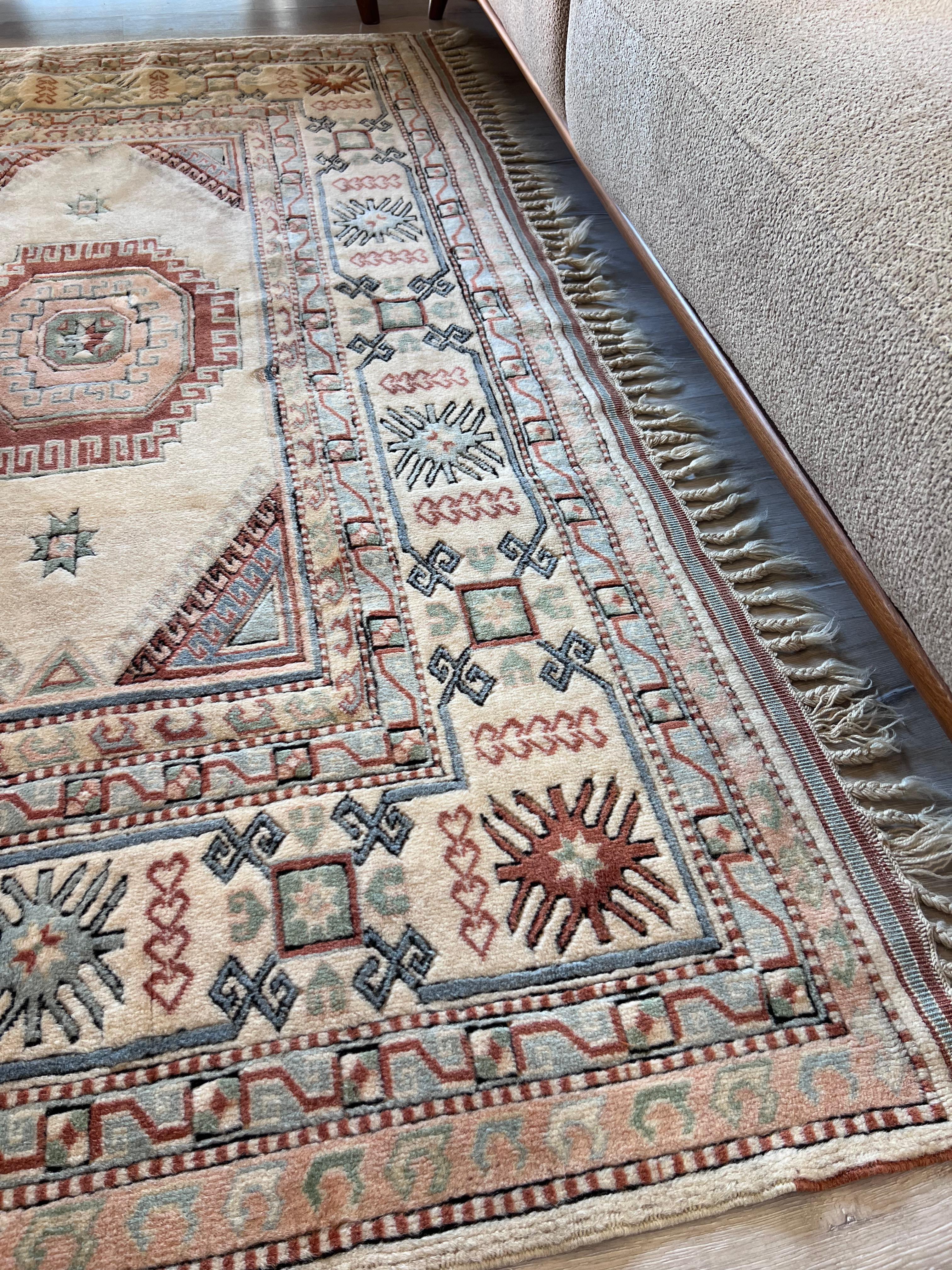 Lana 7,2x9,2 Ft Tappeto per l'area turca fatto a mano vintage unico nel suo genere. 100% lana naturale in vendita