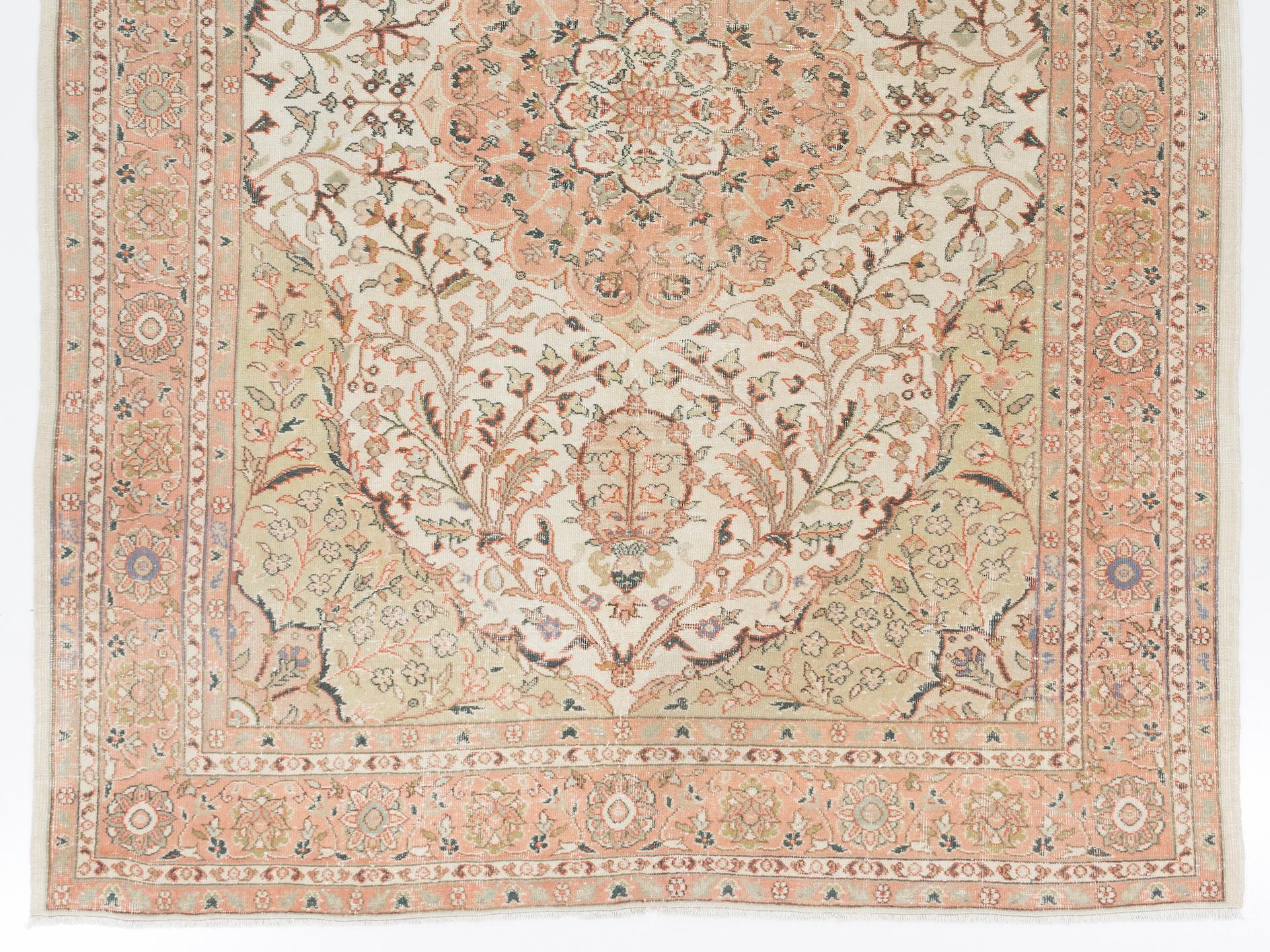 Oushak 7.2x9.4 Ft One of a Kind Hand-knotted Fine Vintage Ladik Wool Rug in Soft Colors For Sale