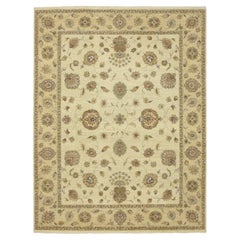 7
2 "x9
4" Ivory Agra with Ziegler Design Leaf Pattern Hand Knotted Pure Wool Rugs (Tappeto in pura lana annodato a mano)