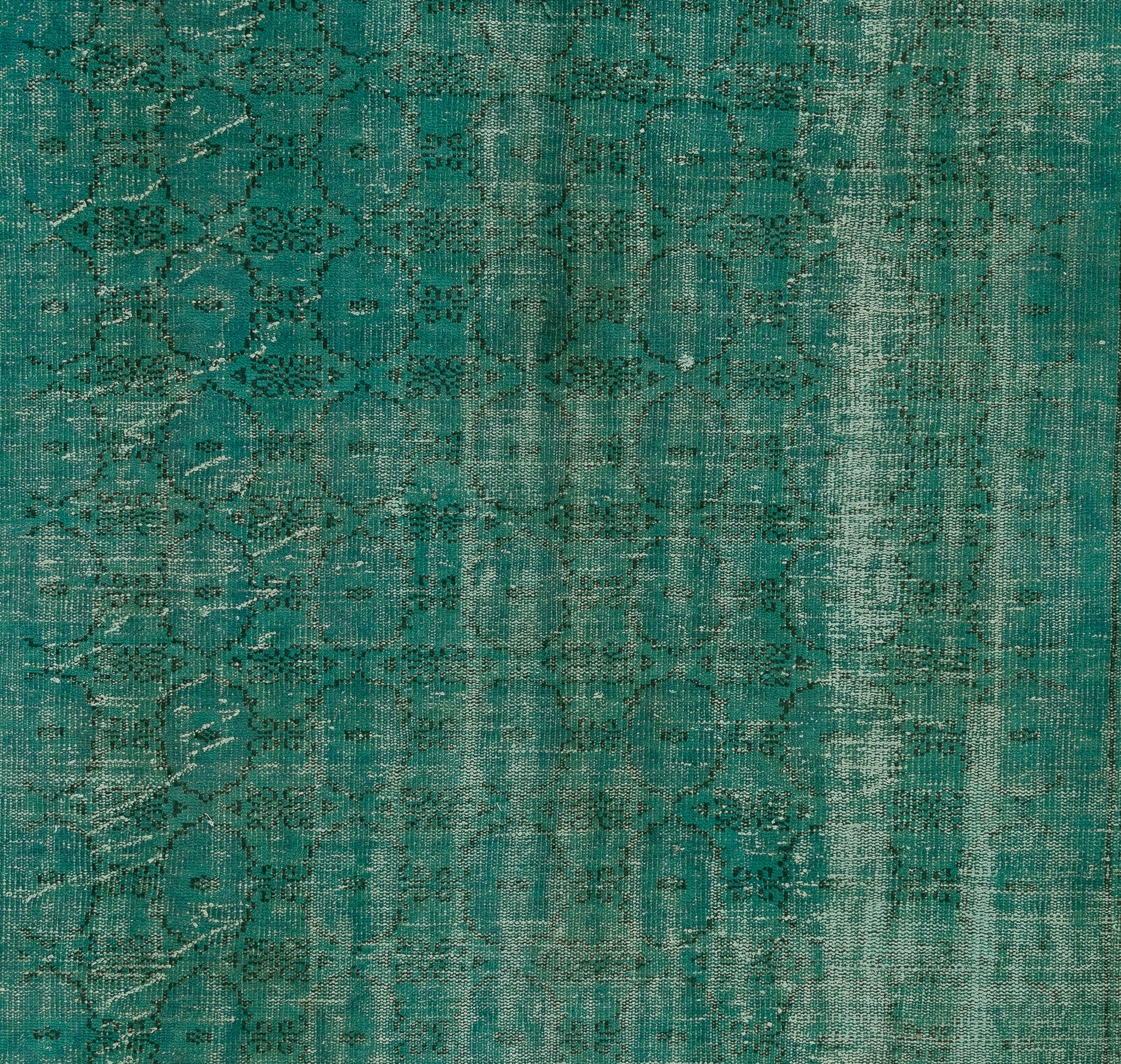 7.2x9.6 Ft Distressed Vintage Turkish Rug Re-Dyed in Teal Color for Modern Homes In Good Condition In Philadelphia, PA