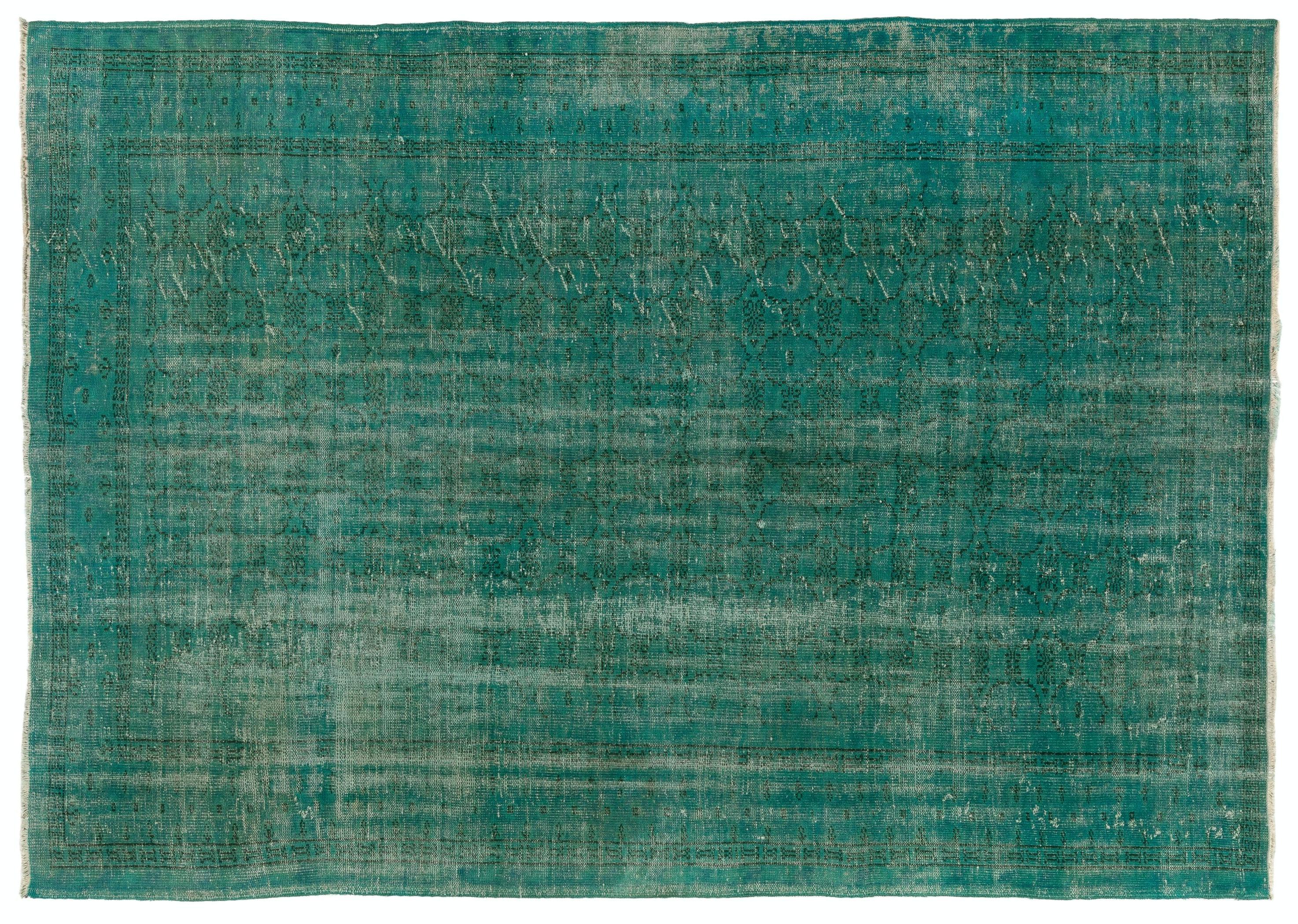 7.2x9.6 Ft Distressed Vintage Turkish Rug Re-Dyed in Teal Color for Modern Homes 2