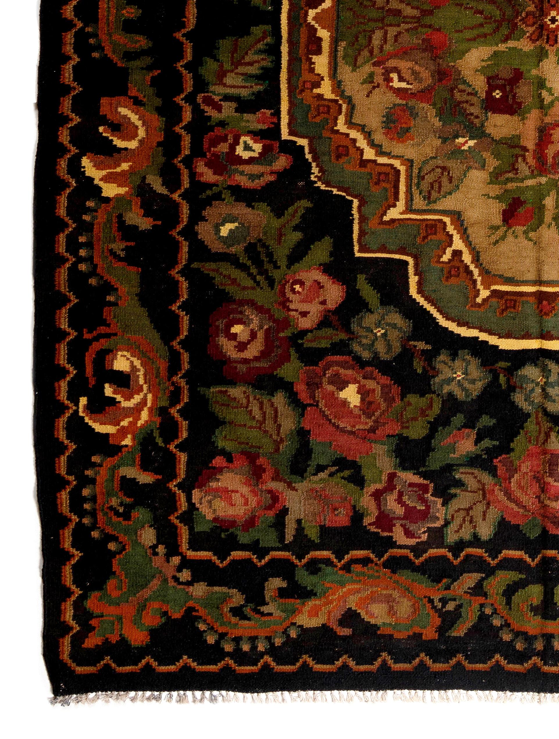 Moldovan 7.2x9.9 Ft Vintage Bessarabian Kilim. Floral Handwoven Wool Rug from Moldova
