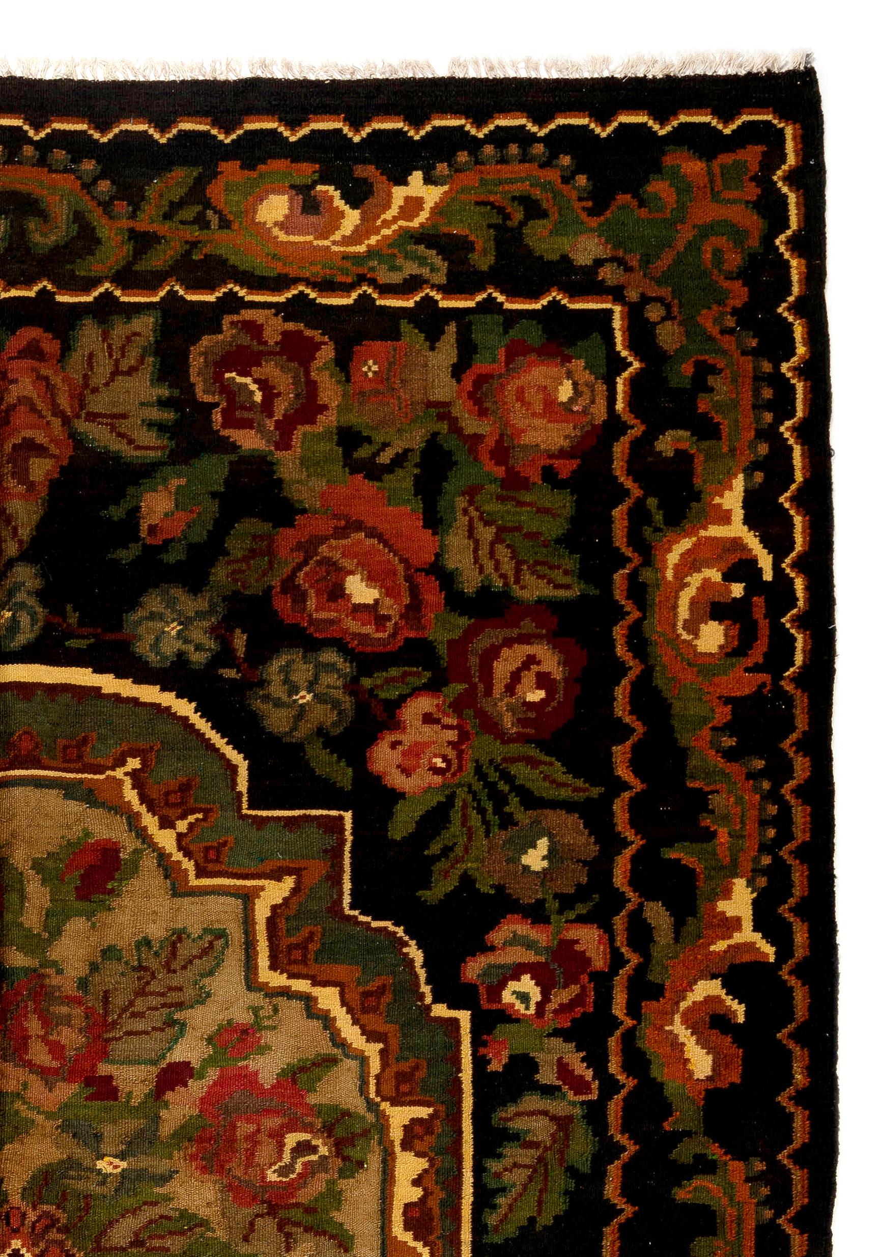 20th Century 7.2x9.9 Ft Vintage Bessarabian Kilim. Floral Handwoven Wool Rug from Moldova