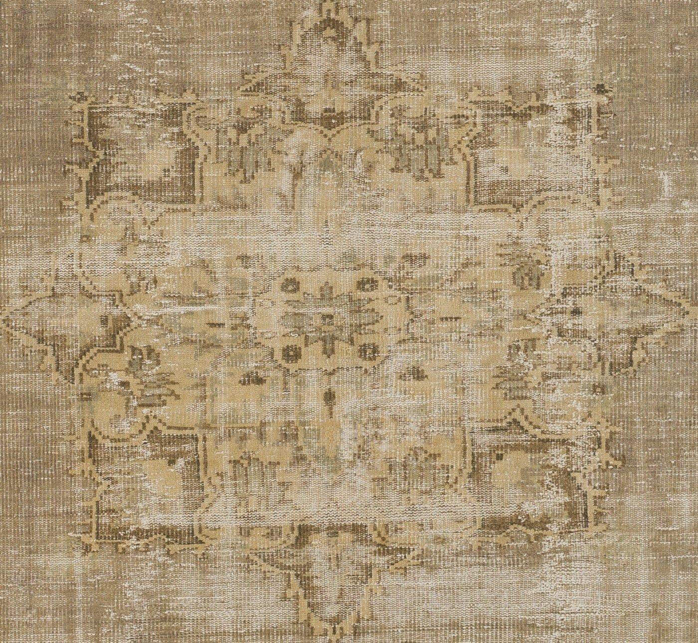 7.2x10 Ft Vintage Distressed Hand-Knotted Turkish Oushak Rug in Sand and Taupe In Good Condition For Sale In Philadelphia, PA