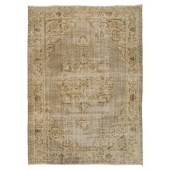 7.2x10 Ft Vintage Distressed Hand-Knotted Turkish Oushak Rug in Sand and Taupe