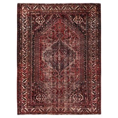 7
2"x9
8" Red Vintage Persian Shiraz with Medallion Design Hand Knotted Wool Rug