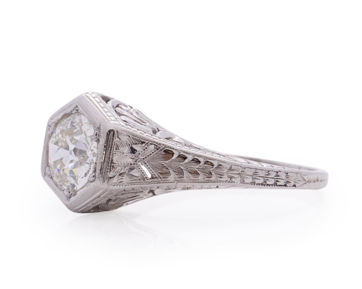 Art Déco Anello di fidanzamento in platino con diamante Art Deco da .73 carati in vendita