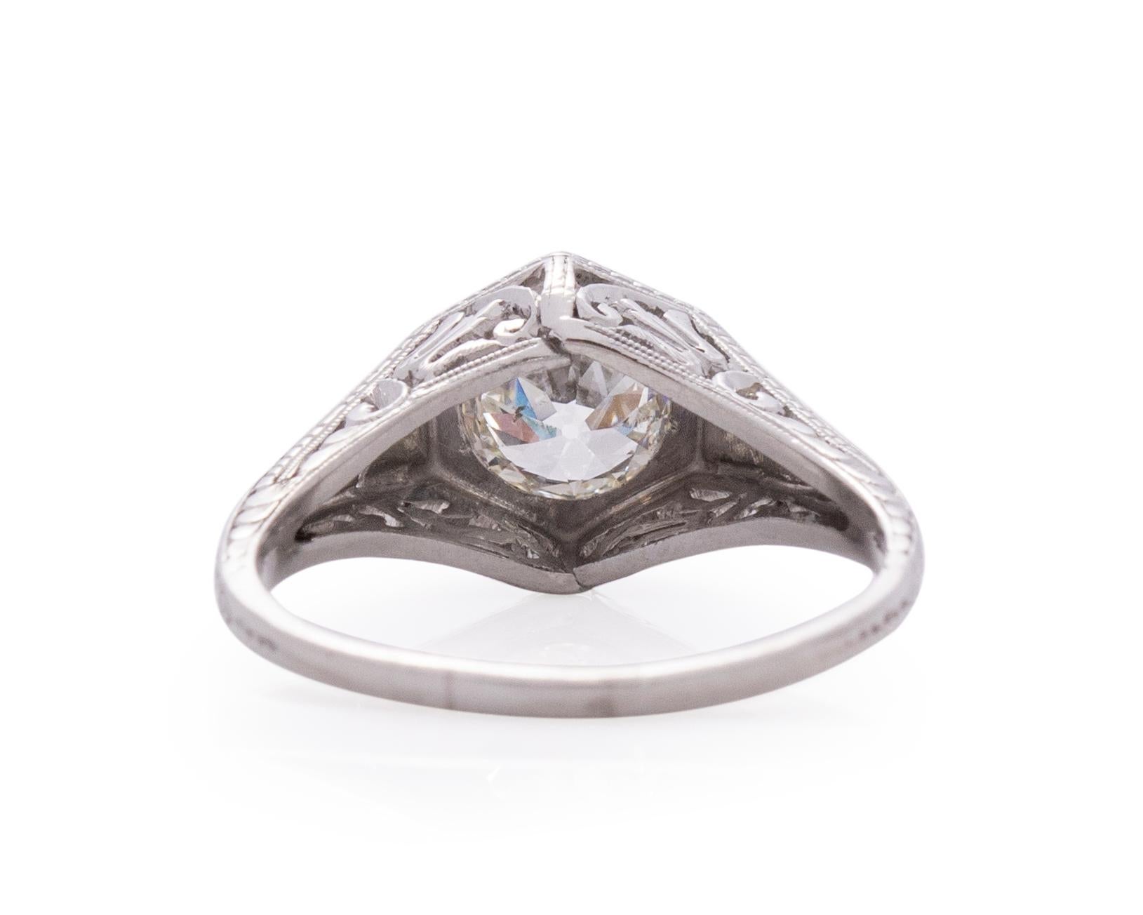 Taglio antico europeo Anello di fidanzamento in platino con diamante Art Deco da .73 carati in vendita