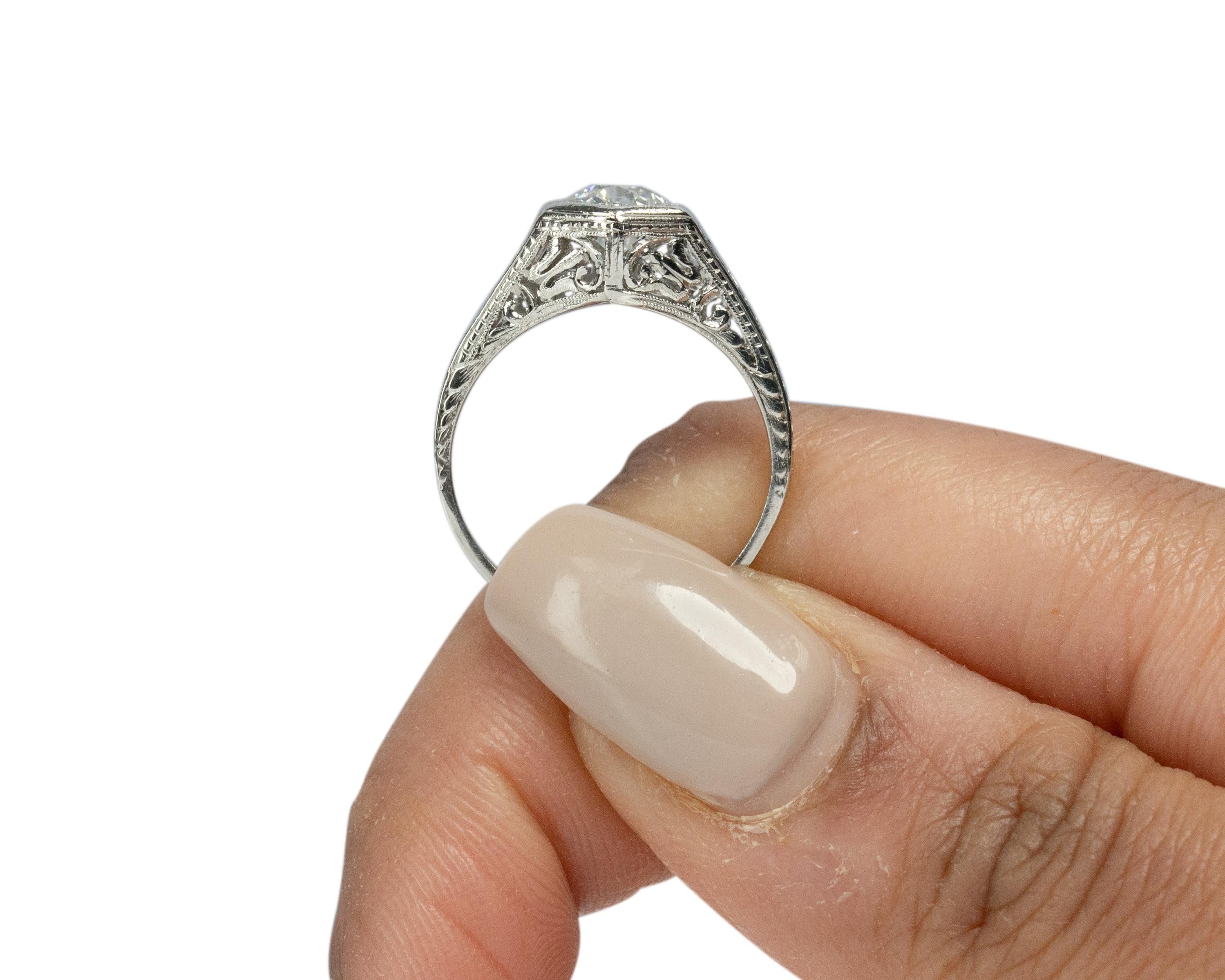 Anello di fidanzamento in platino con diamante Art Deco da .73 carati in vendita 2