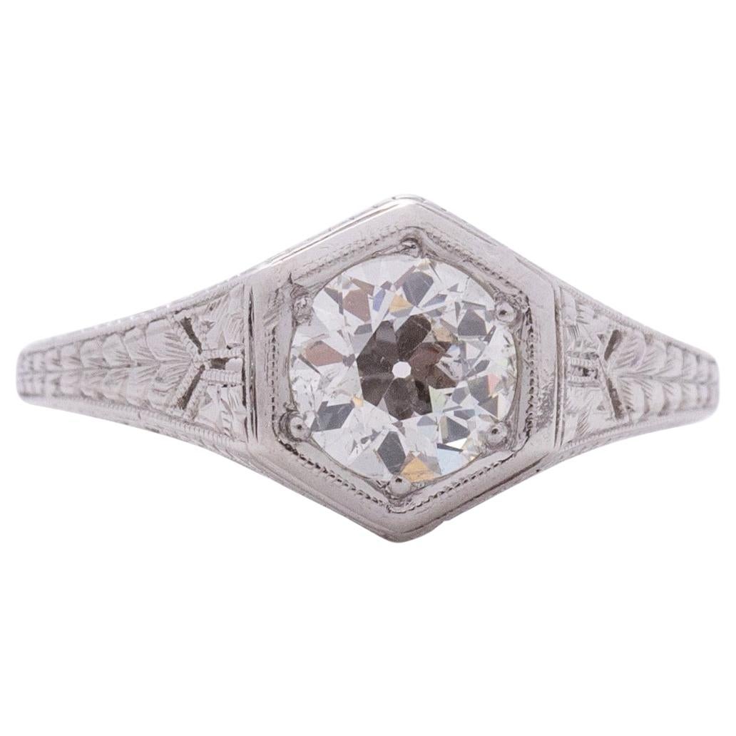 .73 Carat Art Deco Diamond Platinum Engagement Ring For Sale