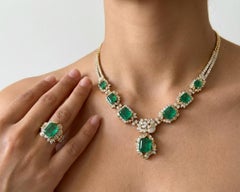 73 Carat Colombian Emerald and Diamond Drop Necklace Emeralds Parure