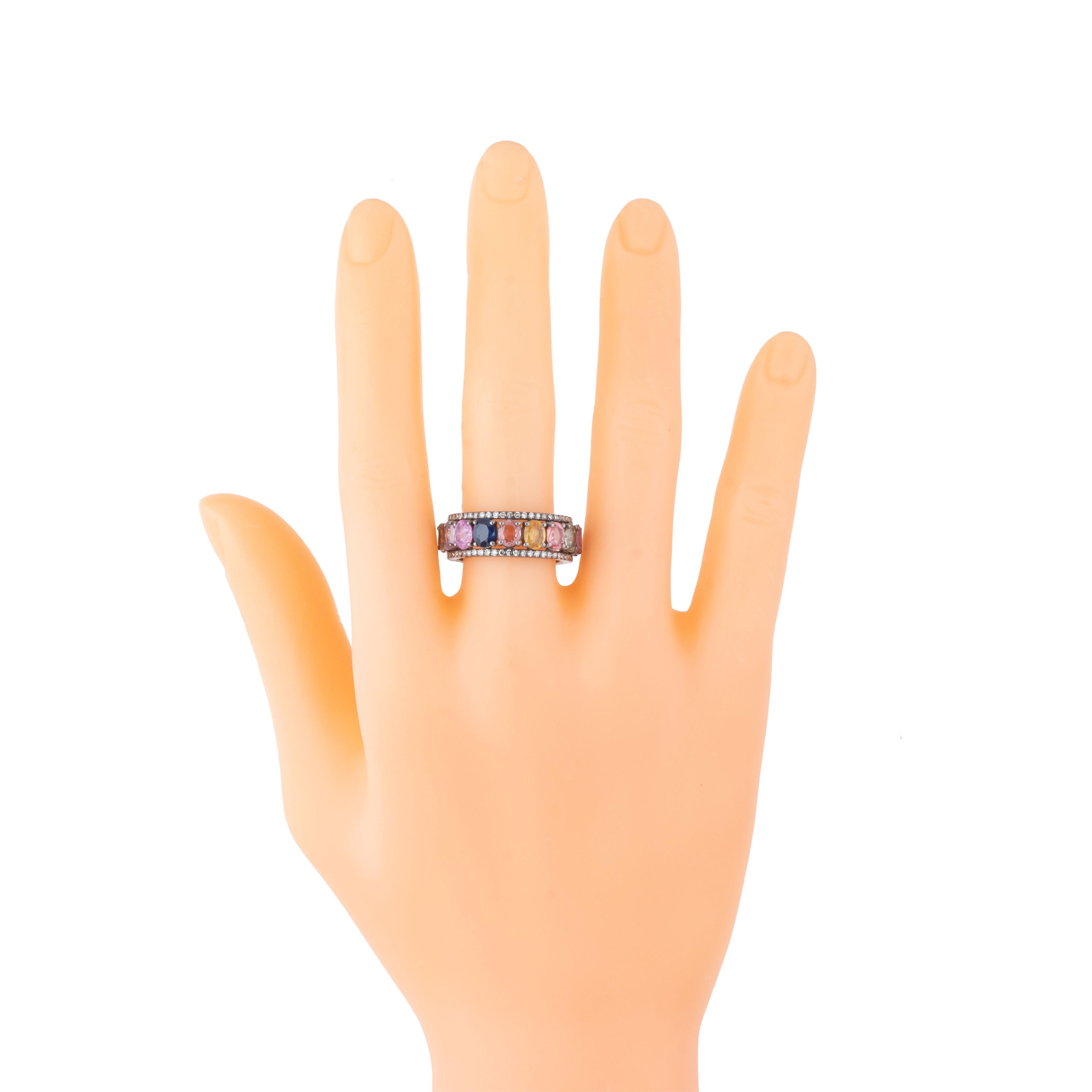 Modern 7.3 Carat Diamond and Multi Sapphire Eternity Ring For Sale