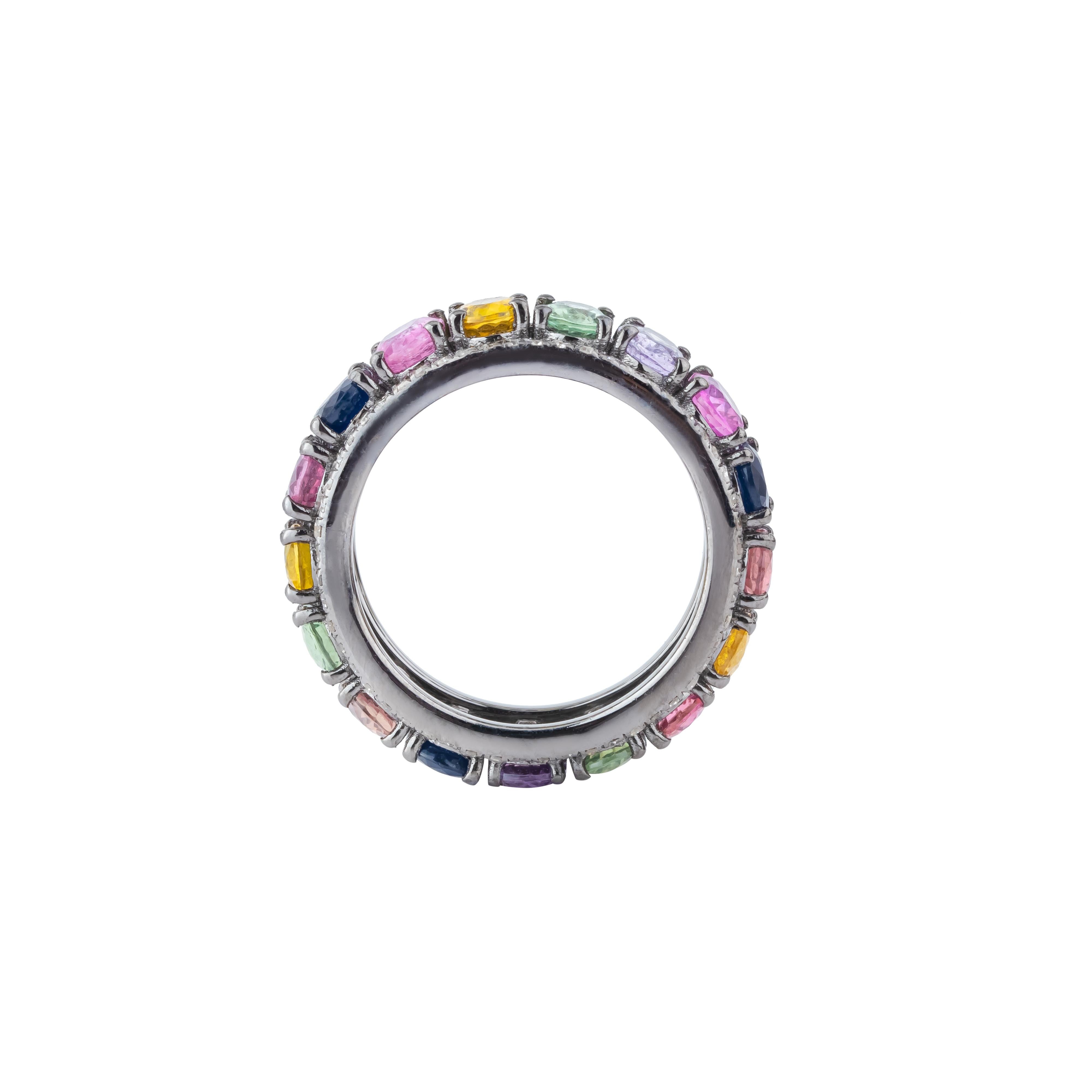 Round Cut 7.3 Carat Diamond and Multi Sapphire Eternity Ring For Sale