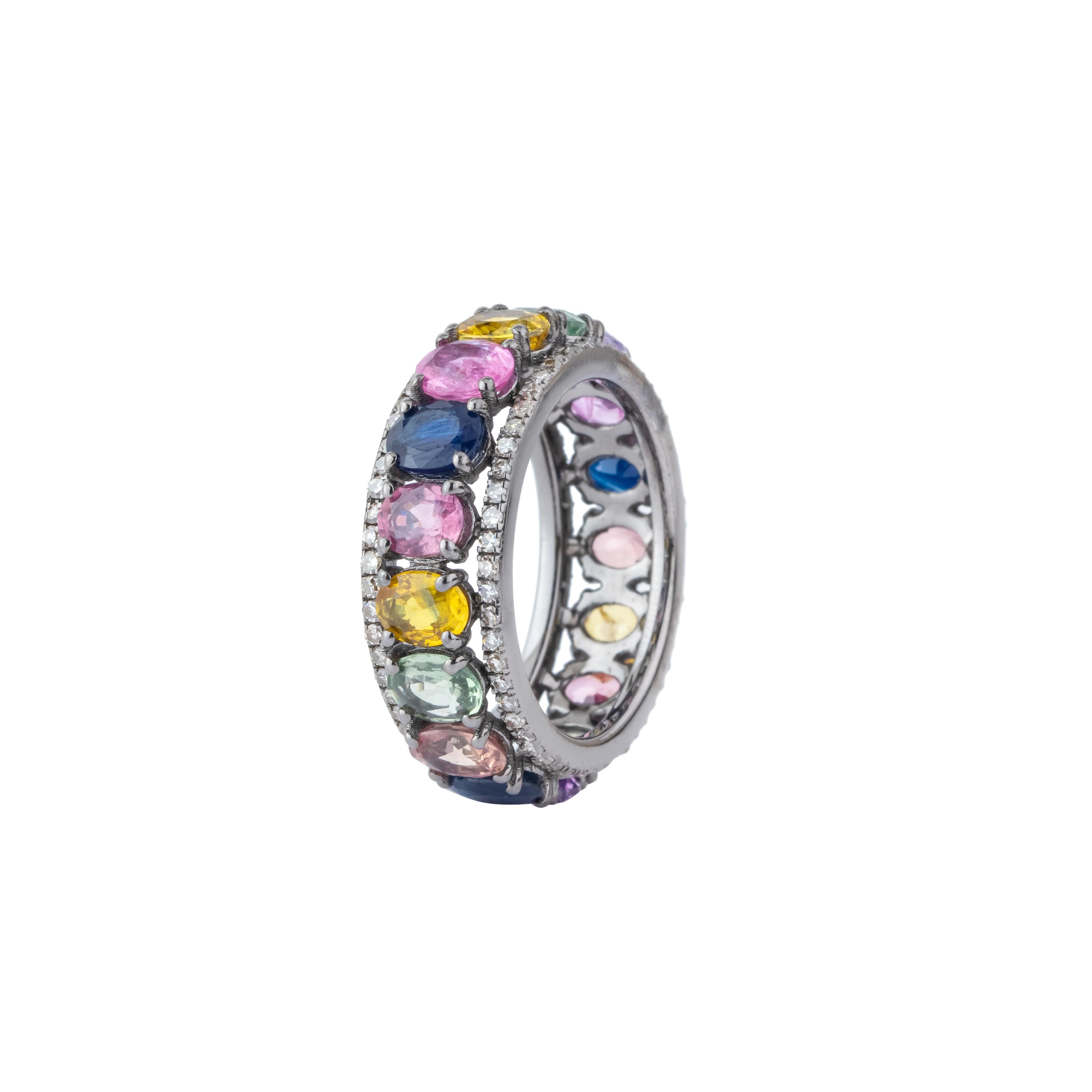 7.3 Carat Diamond and Multi Sapphire Eternity Ring In New Condition For Sale In Jaipur, IN