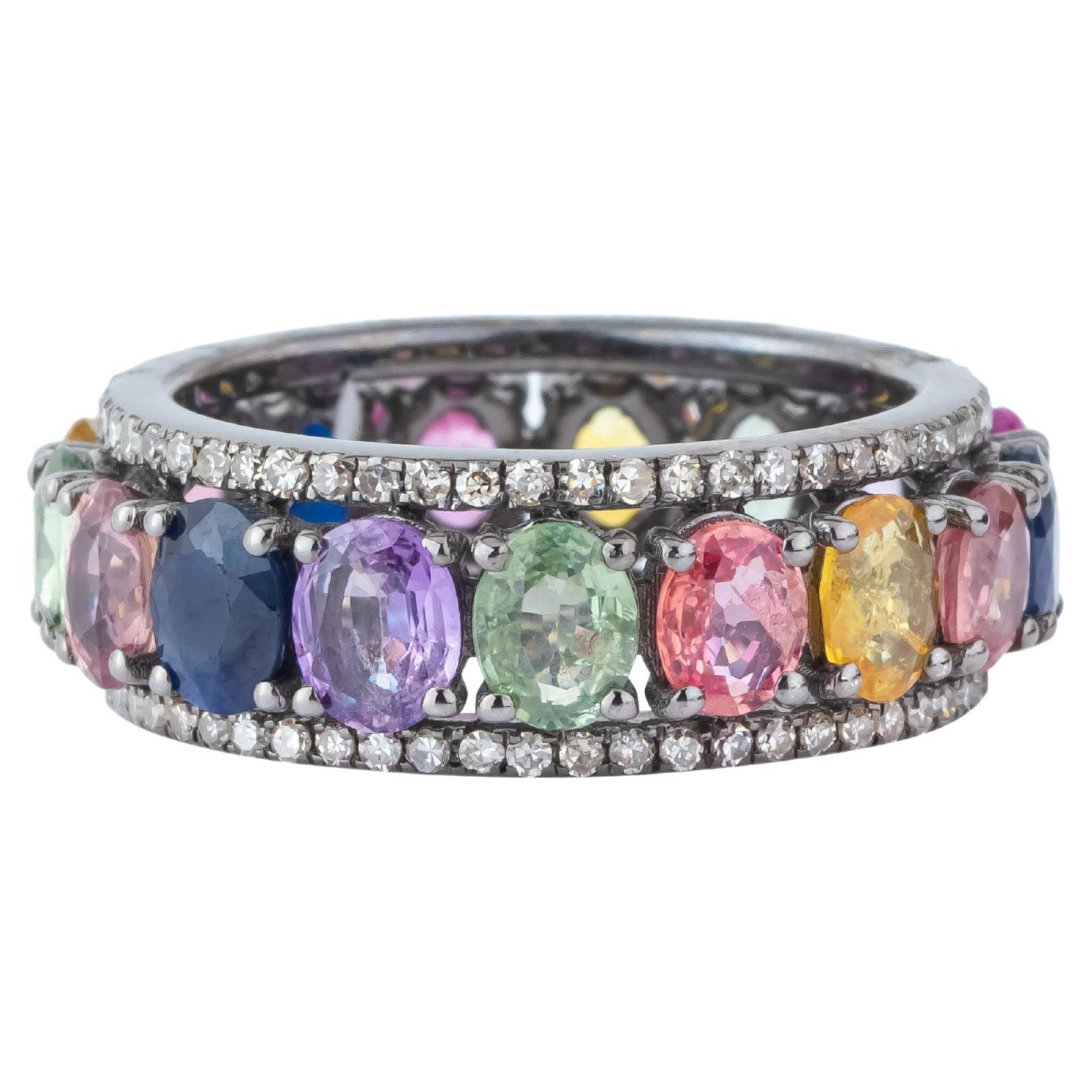 7.3 Carat Diamond and Multi Sapphire Eternity Ring For Sale