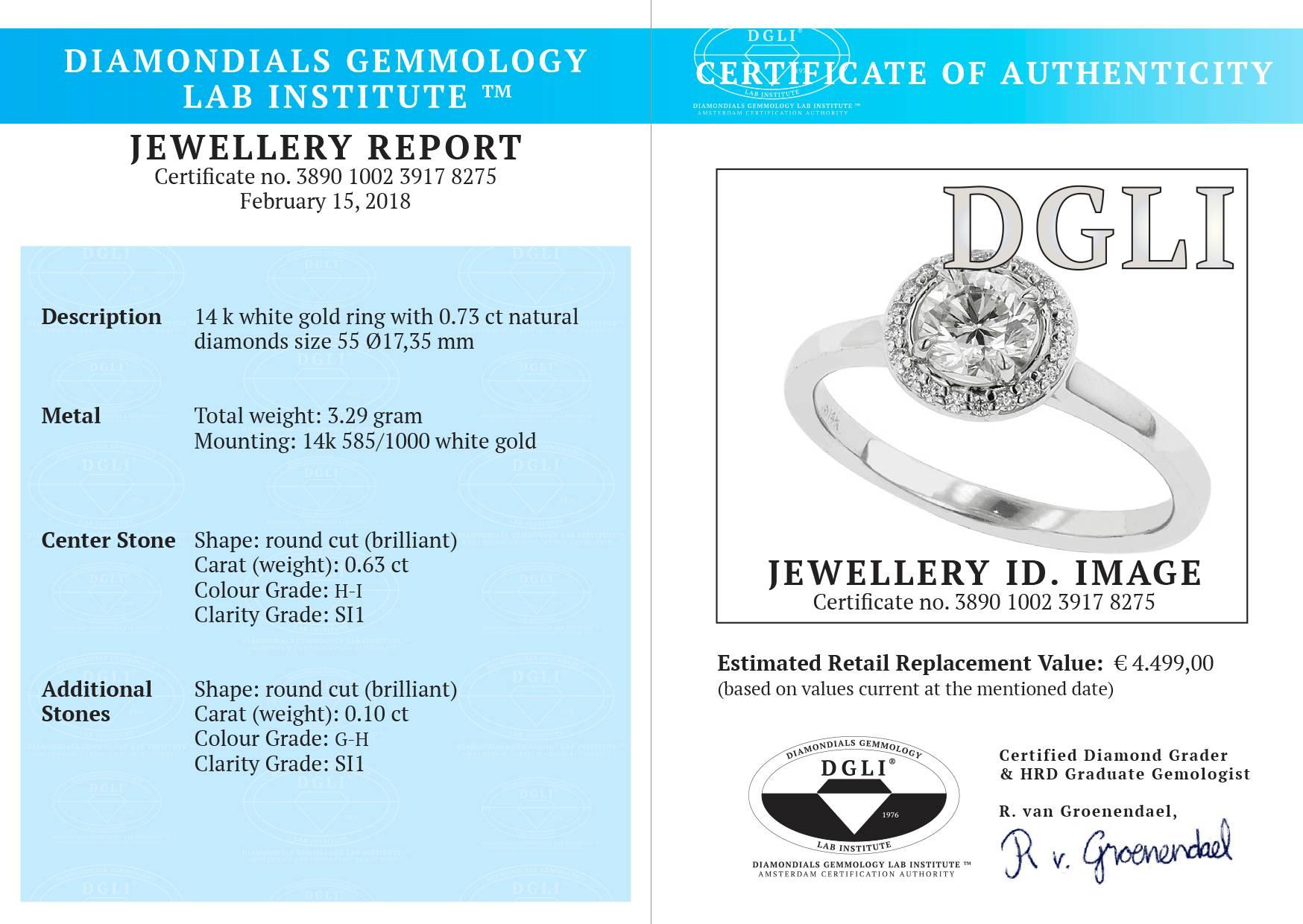 .73 Carat Diamond Engagement Ring 14 Karat White Gold In New Condition In Tilburg, NL