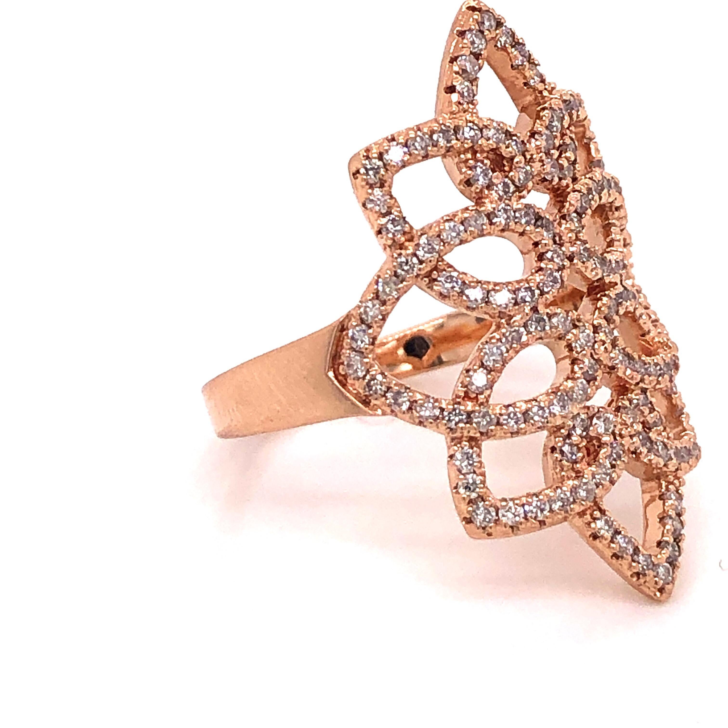 featuring ,73cts set in 14k rose gold colorless si clarity round diamonds. 