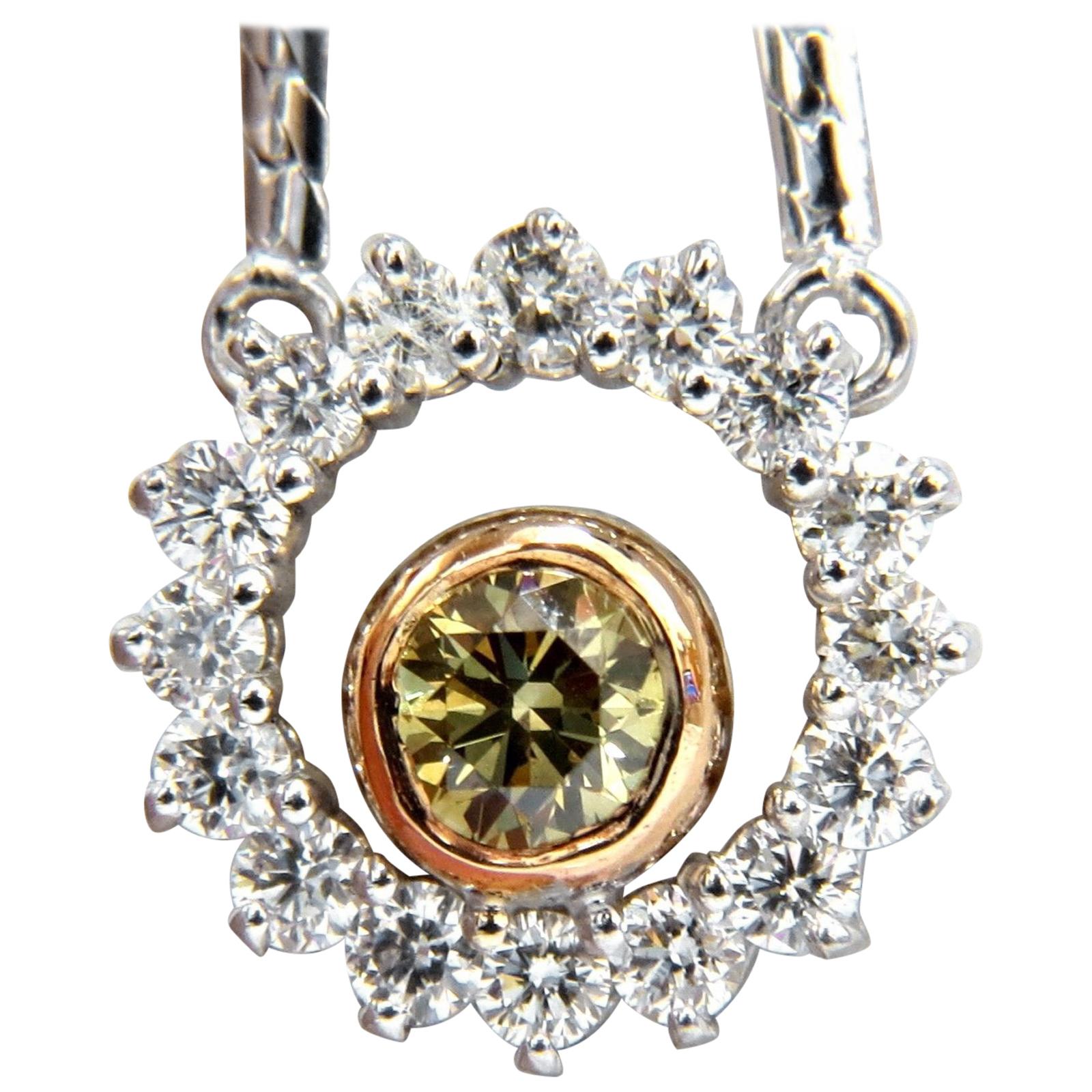 .73 Carat Fancy Color Natural Yellow Green Diamond Circle Eternity Necklace