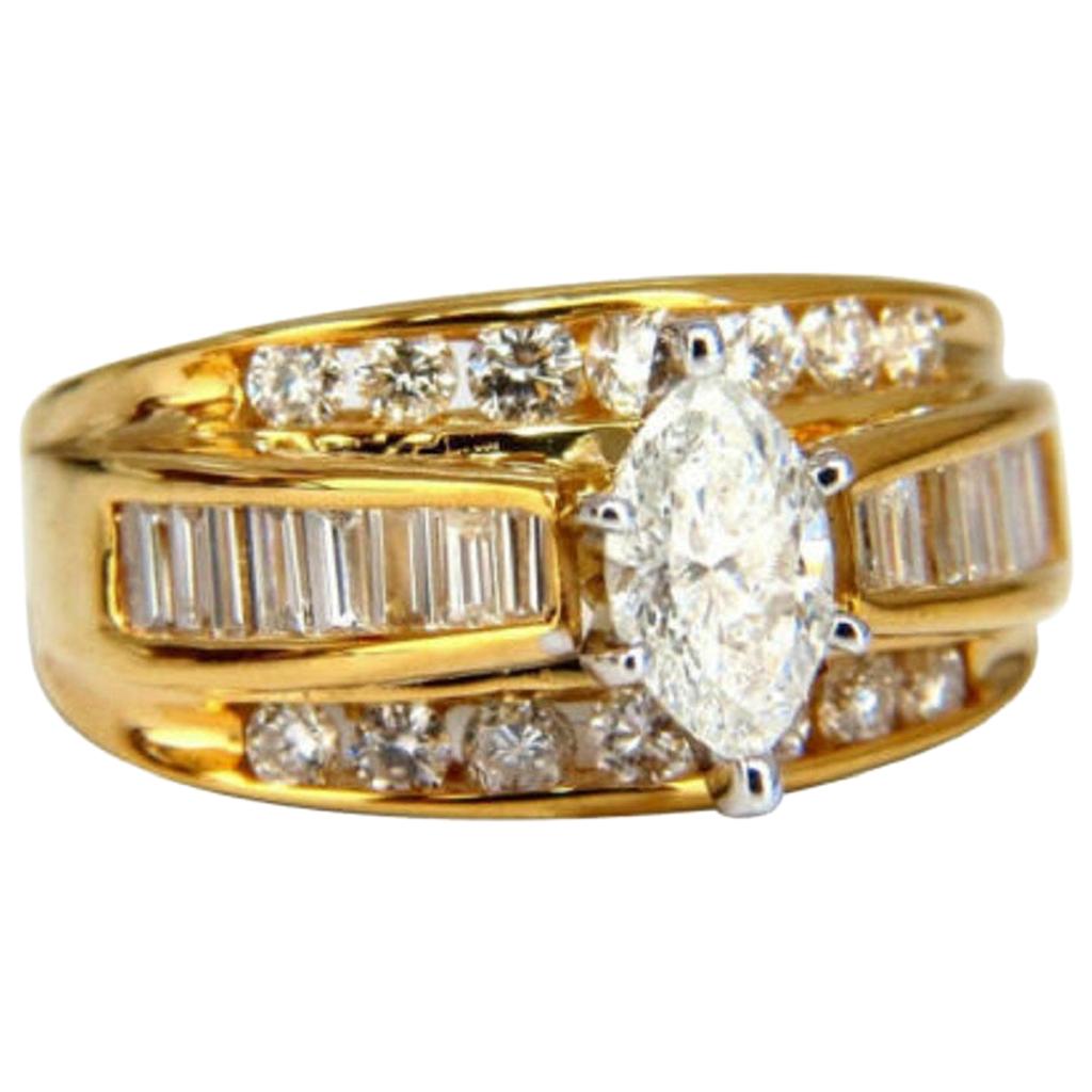 .73 Carat Natural Marquise Diamond Raised Cathedral Ring 14 Karat