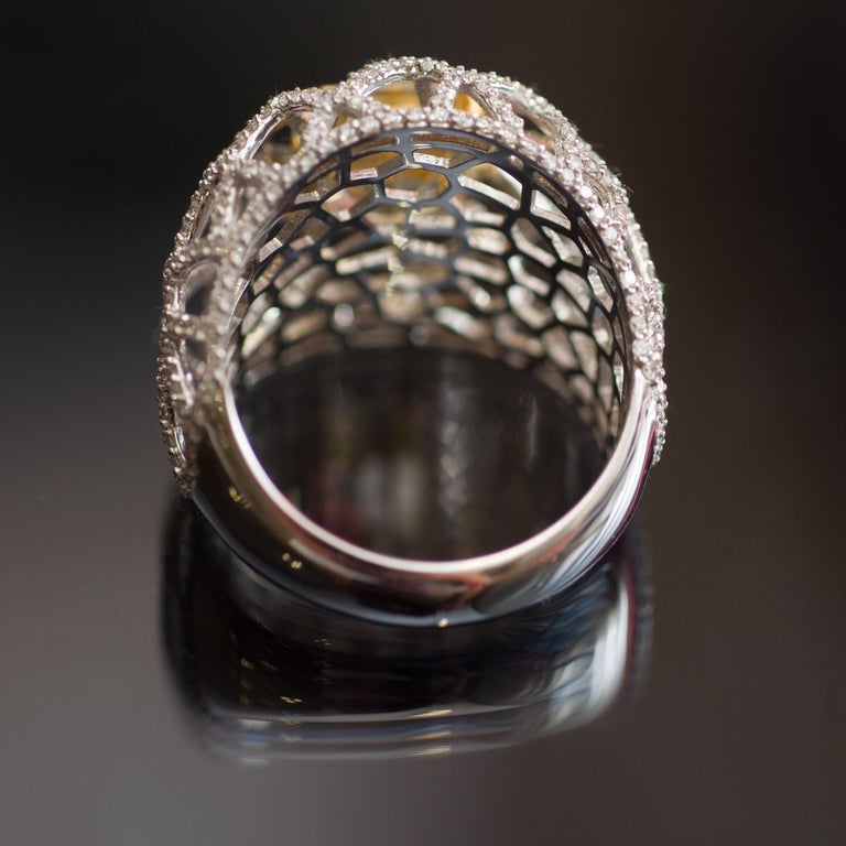 4,57 Carat Natural Yellow Sapphire Diamonds 18 Karat White Gold Cocktail Ring In New Condition For Sale In Yerevan, AM