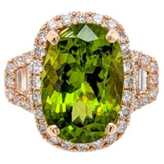 7.3 Carat Peridot Ring w Natural Diamond Accents in 14K Solid Gold  CU 14x10mm