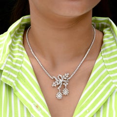 7.3 Carat SI Clarity HI Color Diamond Flower Choker Necklace 14 Karat White Gold